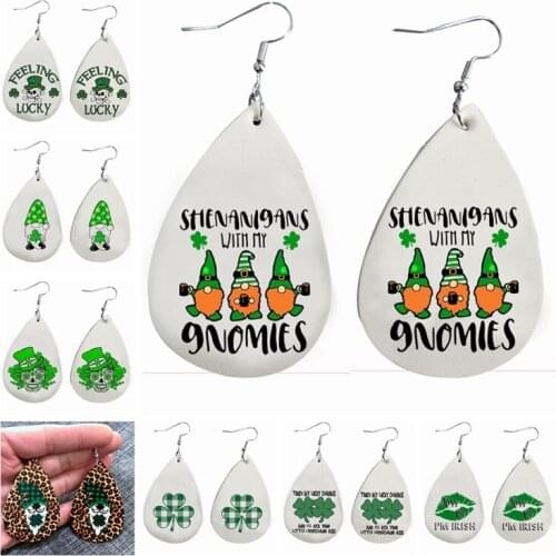 Happy St Patricks Day Earrings New Faux leather Earring Hat Earrings Gnomies Earrings