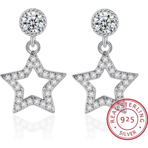 LEKANI 925 Sterling Silver Earring With Full Zirconia Star Dangle Earring For Charm Women Female Ear Jewelry Wholesale Gift