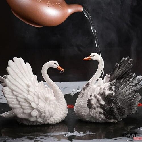 2pc/set 1 pair hot bleach resin black swan tea pet craft creative home decor tea sets tea boutique tea tray ornaments