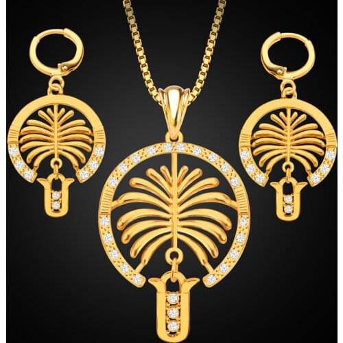 2pcs/Set Fashion Jewelry Set Dubai Palm Leaf Pendant Necklace Earrings Middle East Jewelry Bohemian Beach Style