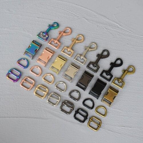 50 Sets 15mm/20mm/25mm/30mm Metal Slider Adjustable Buckle D Ring Metal Dog Clasp Four Pieces Webbing DIY Cat Collar Accessory