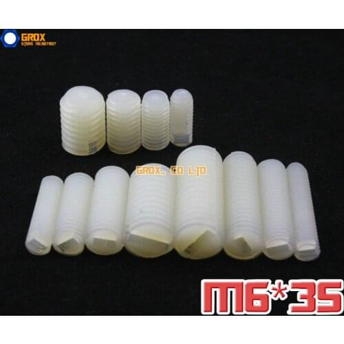 50 Pieces M6 x 35mm Nylon Grub Screws Cup Point Slotted Set Screw