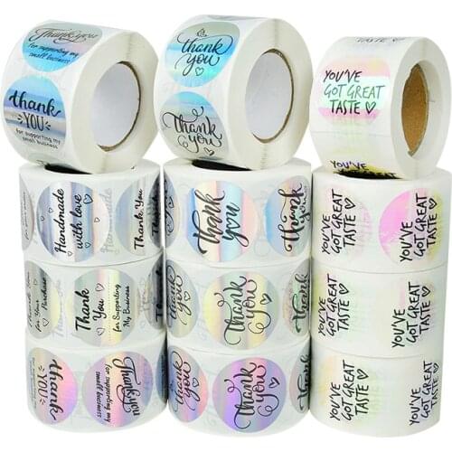 500pcs/roll 3.8cm Laser Stickers Thank You Gift Bags Sealing Label Wedding Birthday Christmas Party Supplies Scapbooking Sticker