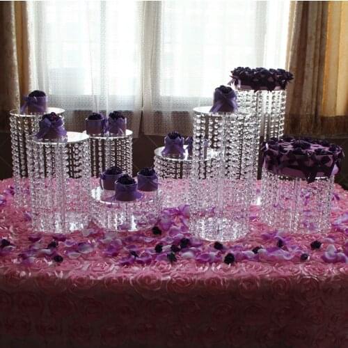 8Pcs Birthday Luxury Crystal Clear Circle Acrylic Round Cupcake Wedding Master Table Decoration Banquet Cake Display