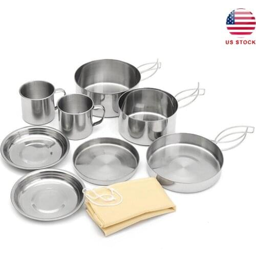 8 Pcs Backpacking Camping Cookware Picnic Cooking Cook Set Camping Cooking Pots Outdoor Tableware
