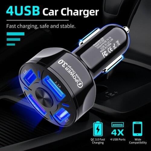 4 USB port Car Charger QC 3.0 Fast Charging Led Night Light Charger in Car for iPhone Xiaomi Samsung Phone Charger in Family Car
