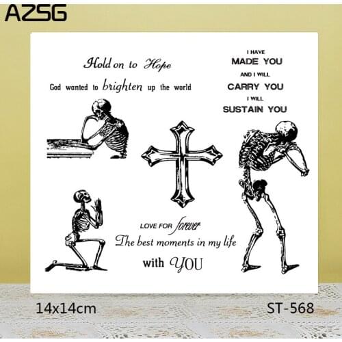 AZSG Happy Halloween Skeleton Cross Clear Stamps/Seals For DIY Scrapbooking/Card Making/Album Decorative Silicone Stamp Crafts