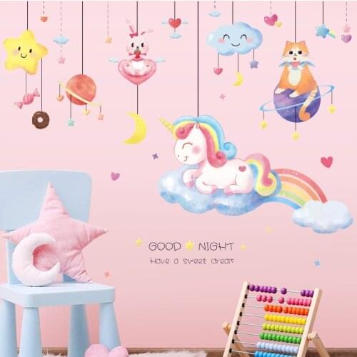 Unicorn Cloud Star Pendant Wallpaper Bedroom Entrance Wall Beautification Decorative Wall Sticker Self-Adhesive