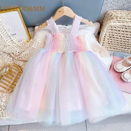 LOVE DD&MM Girls Dresses New Summer Kids Party Dresses Rainbow Loose Mesh Clothes Children Clothing Vestidos 3-7 Years