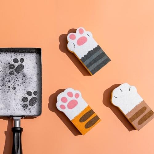 3pcs/set cat paw Shape Sponge Brush Tableware Glass Wash Dishes Pan Bowl Kitchen Home Cleaning Tool Sponges Scouring Pads