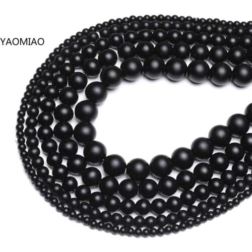 5A Quality Black Dull Polish Matte Onyx Agates Round Natural Stone Beads 16"/Strand 4/6/8/10/12/14MM Pick Size Wholesale