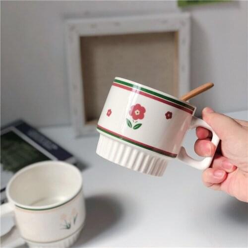 Korea INS Style Tulip Ceramic Mug Vintage Girl Heart Flower Water Cup Milk Breakfast Coffee Cup Ceramic Mug