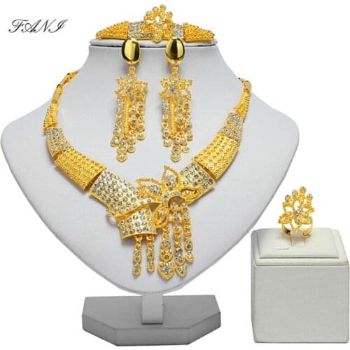 Fani Exquisite Dubai Gold Colorful Jewelry Set Nigerian Wedding woman accessories jewelry set African Beads costume Jewelry Set