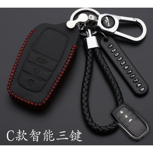 For Toyota Hilux Fortuner Land Cruiser Camry leather Remote Key Case Fob Shell Cover Skin Holder 3 Button 2016 2017 2018