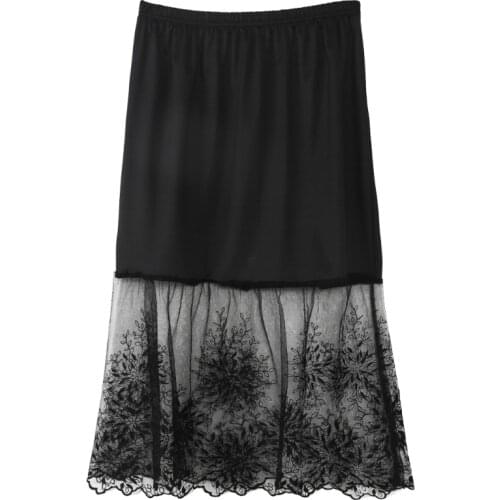 Lace Half Slip Skirts Extender Elastic Waist A-line Hollow Petticoat Underskirt