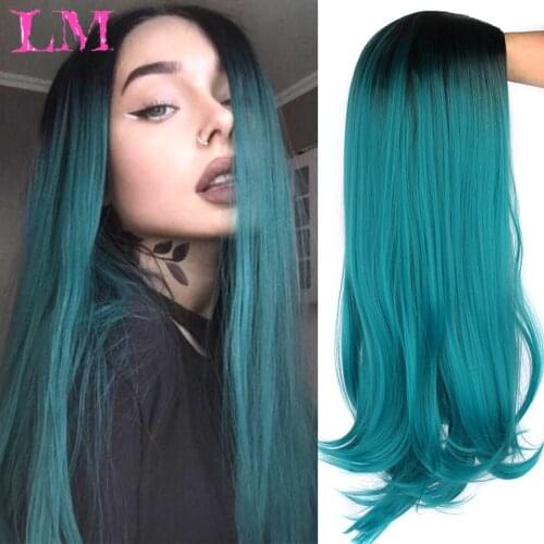LiangMo 24" Ombre Long Straight/Wavy Cosplay Wig High Temperature Fiber Hair Extension Synthetic Wigs Middle Part Wig For Women