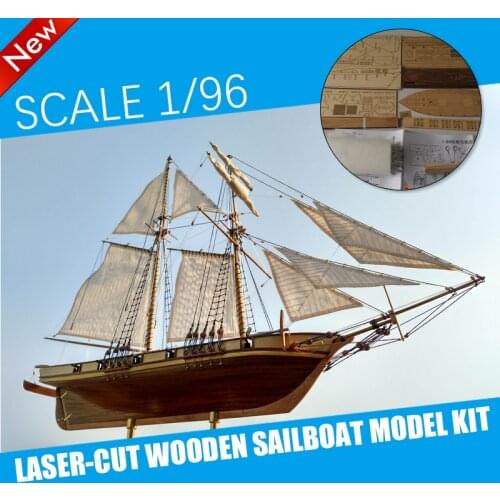 Scale 1/96 Laser-cut Classics Antique Wooden sailboat Model kit: The HARVEY 1847 ship model kits