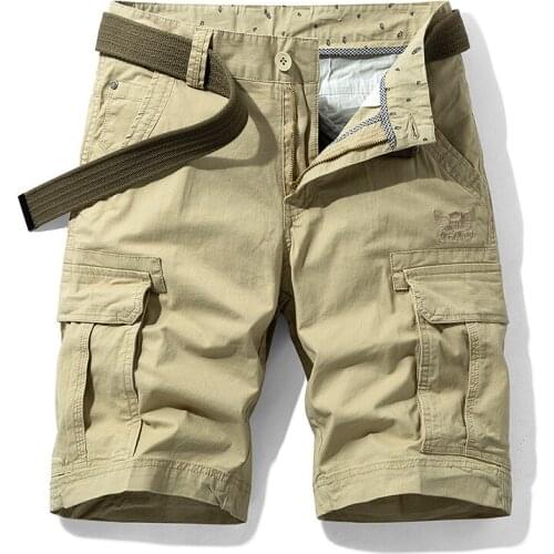 2021 New Summer Cargo Short Men Casual Streetwear Solid Color 97% Cotton Breathable Mens Shorts Multi-pockets Board Shorts