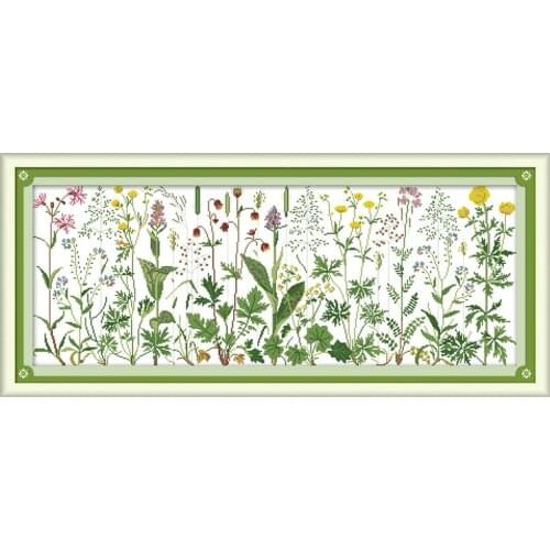 Joy Sunday Flowers on the Meadow Cross Stitch Kit Gift Landscape Pattern Home Decoration 11 14CT Hand Embroidery Kit jarrones