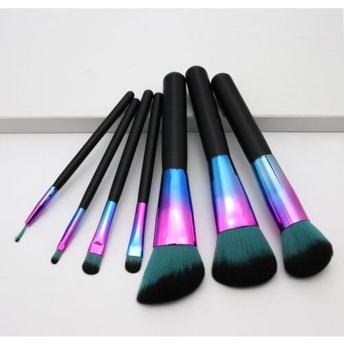Makeup Brush Set Eyeshadow Brush7 Colorful Makeup Brushes Set Gradient Blue Wooden Handle Beauty