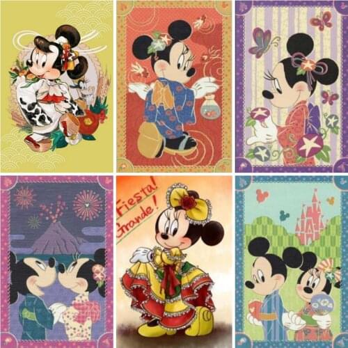 Disney Anime Cartoon Mickey Minnie In A Kimono Wall Art Canvas Painting Posters And Prints Wall Pictures For Living Room Decor