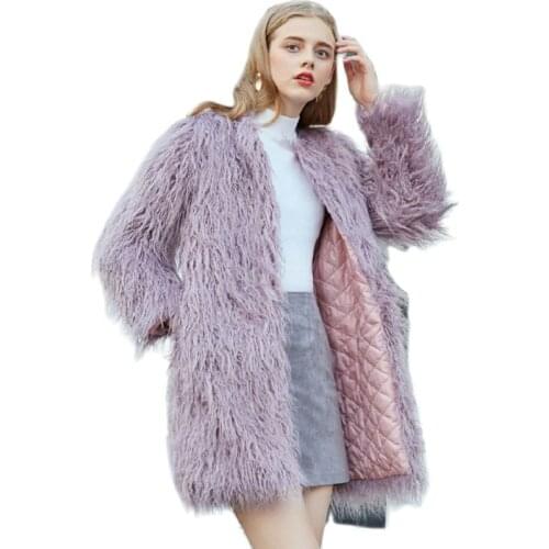 New fashion Imitation Mongolia Sheep Fur Coat Thickening female Autumn and Winter Clothes Women Faux fur Coat