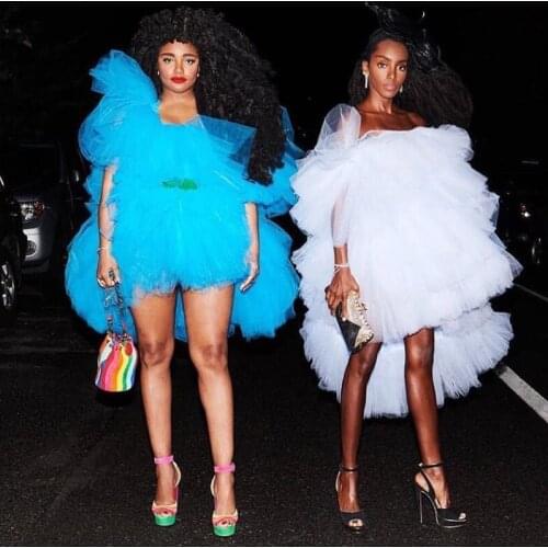 New Sky Blue White Short Ball Gowns Formal Dresses Robe de soiree Chic Tiered Puffy Tulle Prom Gown Girl Cocktail Party Dresses