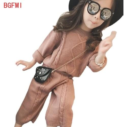Autumn New Girls Casual Loose Sweater Pants Suit 2pcs Sweater Children Knitted Suit Winter Girls Clothing Set Baby Girls Clothes