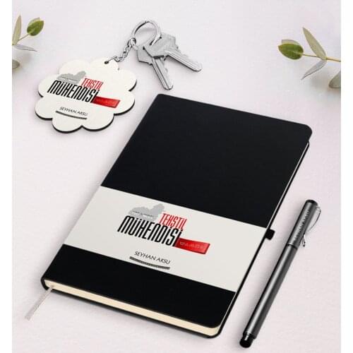 Personalized Textile Engineer Black Notebook Pen And Keychain Gift Seti-3