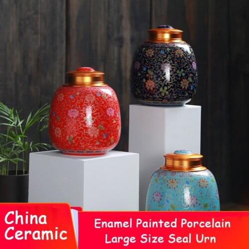 Ashes Urn Enamel Colored Ceramics Funeral Casket Large Cremation Urn For Human Memorials Funeral Ritual Supplies China Ceramics
