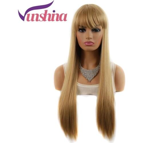 Vunshina Blonde Straight Synthetic Wig With Bangs Long Natural Fiber Heat Resistant Cosplay Fringe Wig For Black Women Daily Use