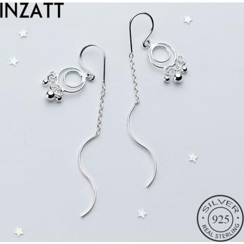 INZATT Minimalist Geometric Round Light Beads Wave Stick Bar Drop Earrings Real 925 Sterling Silver Fine Jewelry For Women Gift