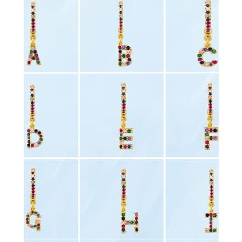 Rainbow Letters Piercing Dangle Earrings for Women 2021 Colorful Crystal Zircon 26 English Capital Letters Pendants Ear Buckles