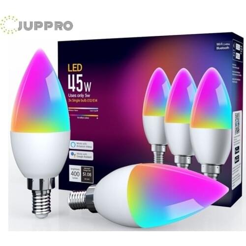 Bluetooth LED Light Bulb WiFi Candle Light E14 Dimmable Smart Blub RGB Voice Control Work with Alexa & Google