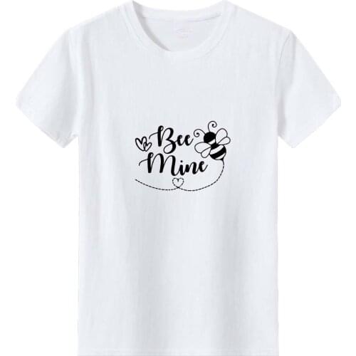 Bee Mine Pattern Print T Shirt Women Summer Fashion Short Sleeve Tshirt Women O-neck Camiseta Mujer White Tee Shirt Femme Tops