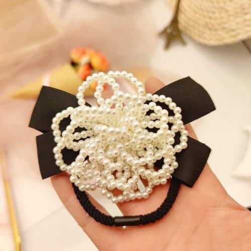 Korean Style Sweet Fairy Imitation Pearl Camellia Hair Ties Bow Knot Rubber Band Headband for Women Fashion Hair Accessories