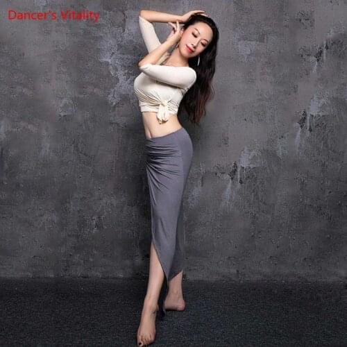 Belly Dance Shirt Female Adult Temperament Split Long Skirt Practice Clothing Suit New Profession Performance Modal Top set