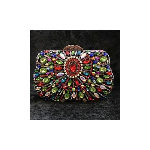 Womens gold Crystal Evening bag Retro Beaded blue Clutch Bags Wedding Diamond Beaded Bag Rhinestone Small black Shoulder Bags