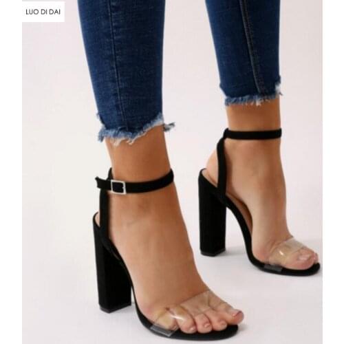 2019 fashion women chunky heel sandals PVC high heels party shoes gladiator sandals dress shoe sexy buckle sandals