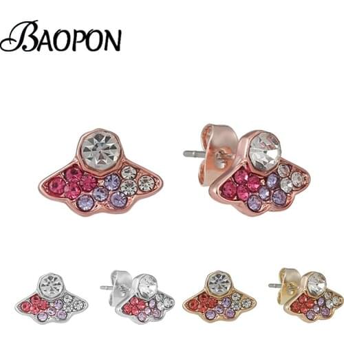 BAOPON Sterling Silver Color Earrings Collect Sparkling Pave Round Heart Stud Earrings Women Fashion Jewelry Birthday Gift