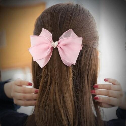 Fashion Women Girls Tulle Hair Band Trendy Hairpin Casual Hair Clip Cute Ribbon Bow Ladies Heart Hair Bows