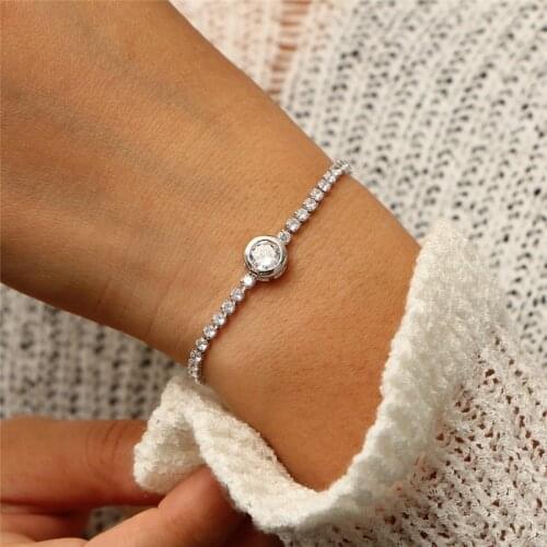 IF YOU Fashion Round Tennis Bracelets For Women Rose Gold Silver Color Cubic Zirconia Charm Bracelet Bangles Jewelry Party Gift