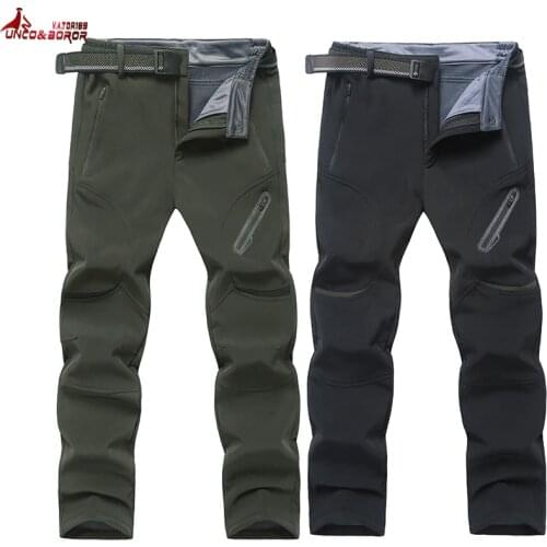 UNCO&BOROR plus size 7XL 8XL 9XL men Shark Skin Softshell winter waterproof pants outwear fleece Tourism Mountain male Trousers