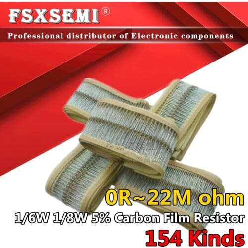 100pcs 1/6w 1/8w 0.125w 5% Carbon Film Resistor 0R 1R~1M 2.2R 10R 22R 47R 51R 100R 150R 470R 1K 4.7K 10K 47K 1 2.2 10 22 47 100