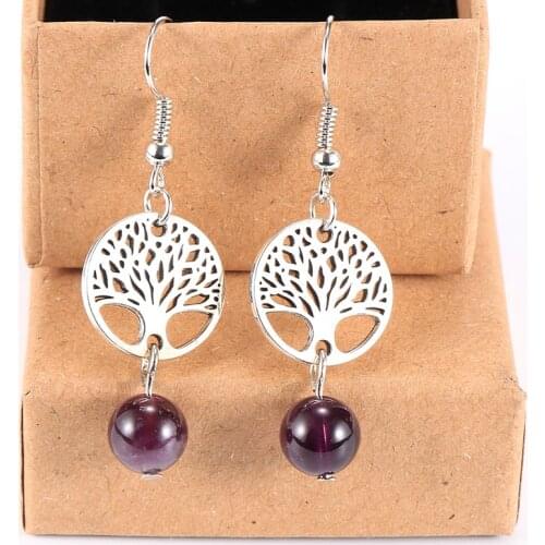 2020 New Fashion Women Earring 8mm Natural Beads Stone Gold Silver Color Tree Of Life Long Dangle Earrings Ladies Jewelry Gifts