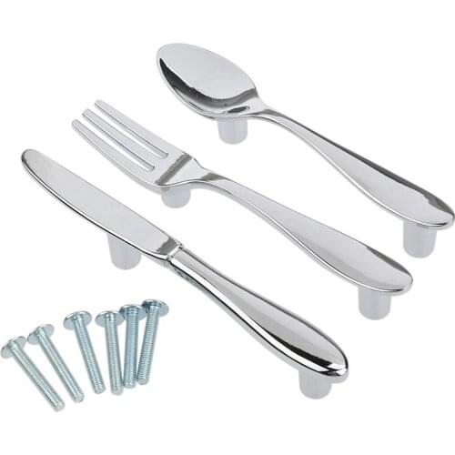 3pcs Knife Spoon Fork Shape Kitchen Cabinet Knobs And Handles Closet Cabinet Cupboard Door Drawer Pull Knob Handles Knobs Puller
