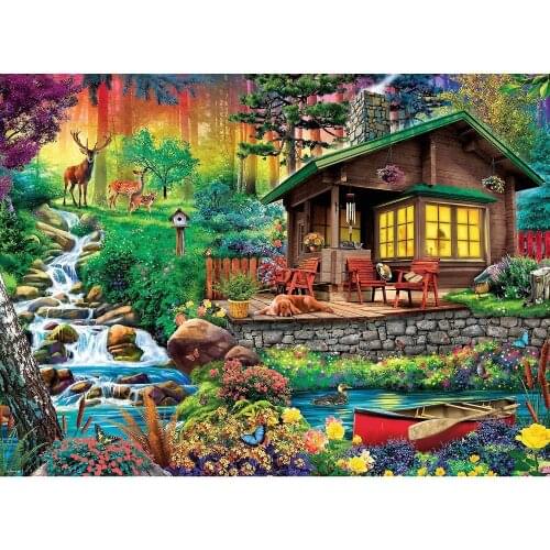 Diy diamond Beautiful Forest Waterfall cabin diamond painting animals full square drill diamond embroidery Xmas landscape YG2116