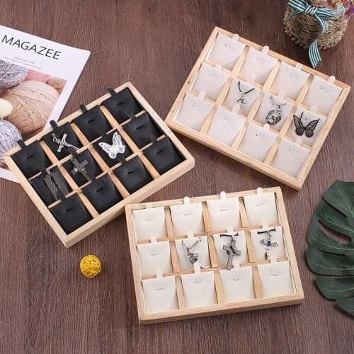 Bamboo Wood 12 Grids Necklace Display Tray Jewelry Showcase Earring Ear Stud Box Jewelry Pendants Storage Tray Jewelry Organizer