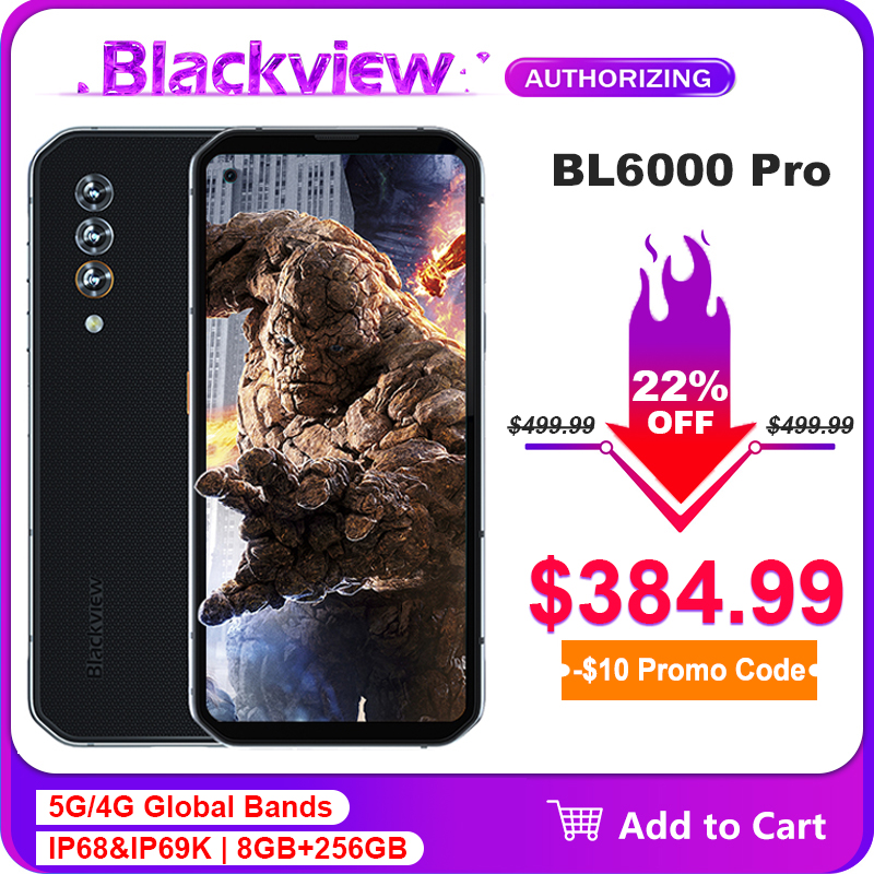 Blackview BL6000 Pro 8G+256G 5280mAh IP68 Waterproof 5G Smartphone 48MP Camera 6.36'' Android 10.0 Global Bands 5G Mobile Phone
