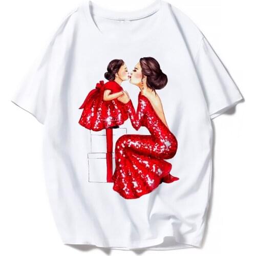Women T shirt Graphic MOM daughter Print Female Top Tshirt Fashion Short sleeve Summer Clothes for Ladies T-shirt Plus Size 4XL